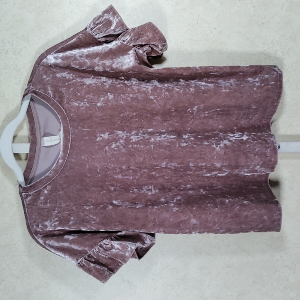 H187 Altar'd State dusty rose crushed velvet S/S blouse M